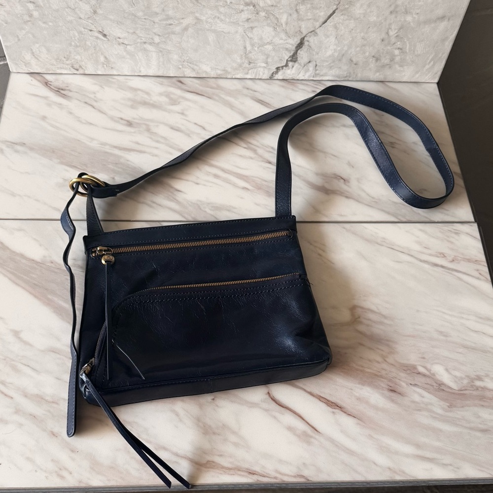 HOBO Billie Leather Crossbody Bag Navy Blue Adjustable Strap